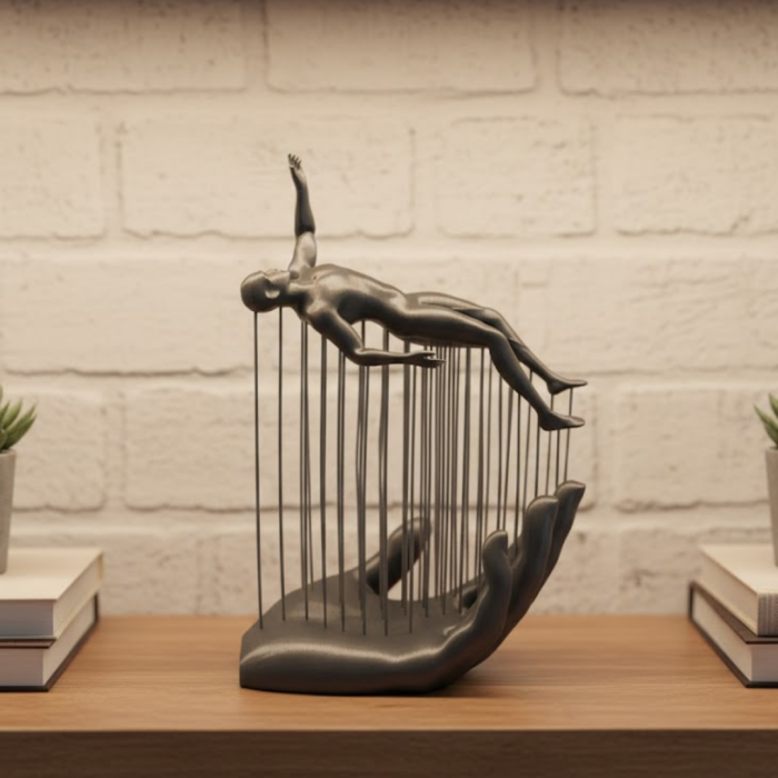 3D El Formlu İnsan Figürü Gri Soyut Tasarım Dekoratif Biblo