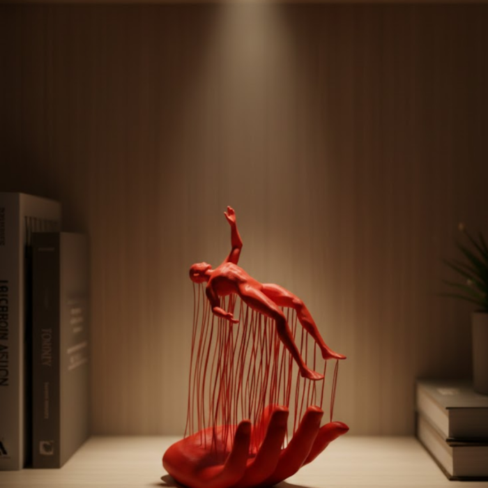 3D El Üzerinde İnsan Figürü Kırmızı Sanatsal Masa Üstü Dekor 12x18 cm