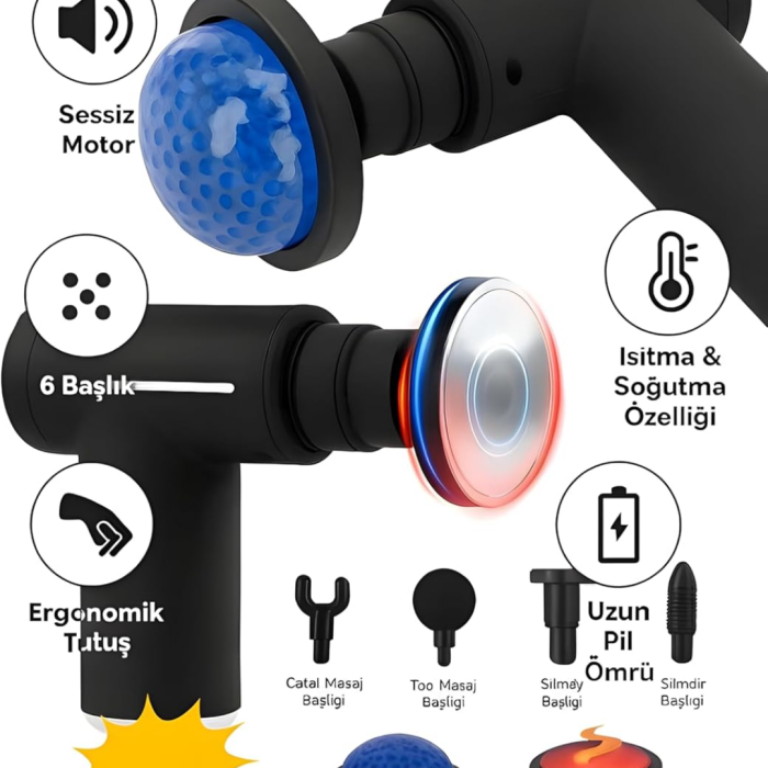 Isıtmalı Soğutmalı Masaj Tabancası 3200 RPM Sessiz Motor USB C Şarjlı