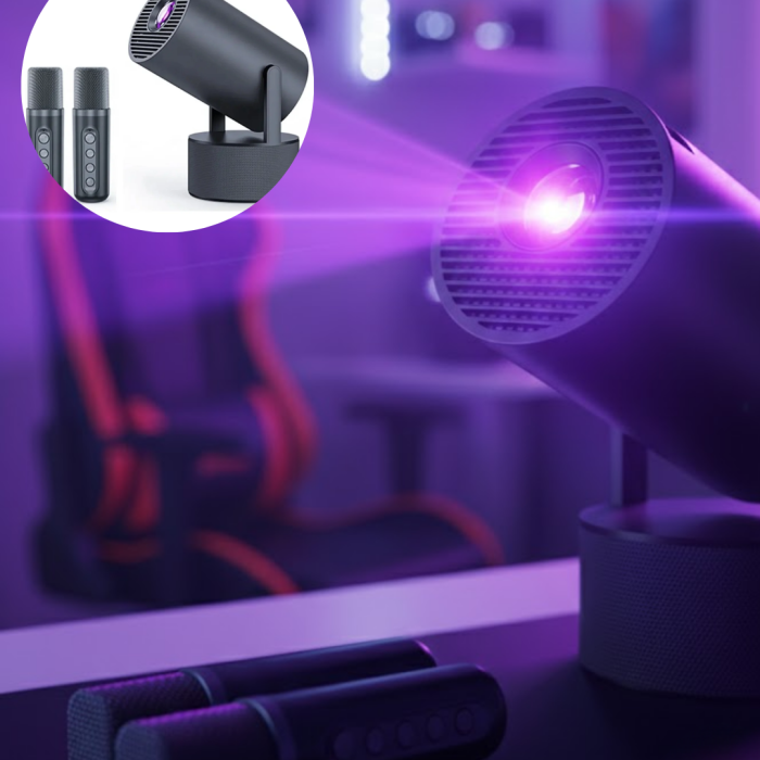 Siyah Android Sistemli Kareoke Projeksiyon 180° Döner Başlıklı