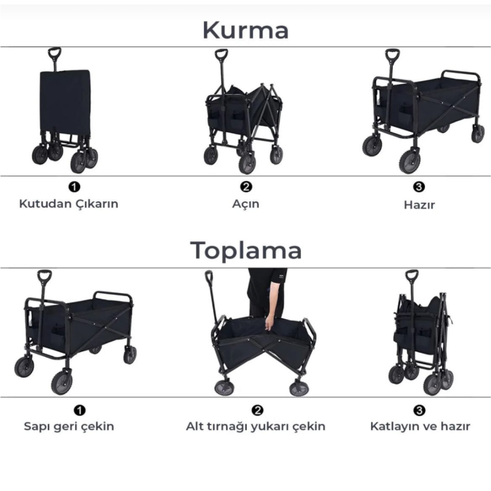 Katlanır Kamp ve Plaj Arabası Büyük Kapasiteli Taşıma Vagonu