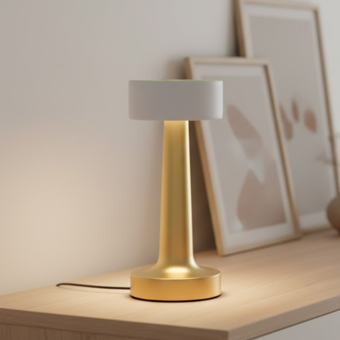 Modern Altın Gövdeli LED Masa Lambası 3 Işık Modlu