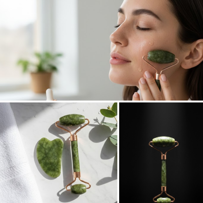 Doğal Yeşim Roller ve Gua Sha Yüz Şekillendirme Seti