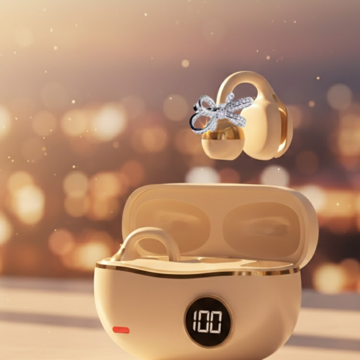 Şık ve Taşınabilir Bluetooth Kulaklık Gün Boyu Kullanım 2 Kurdele Küpe Hediyeli