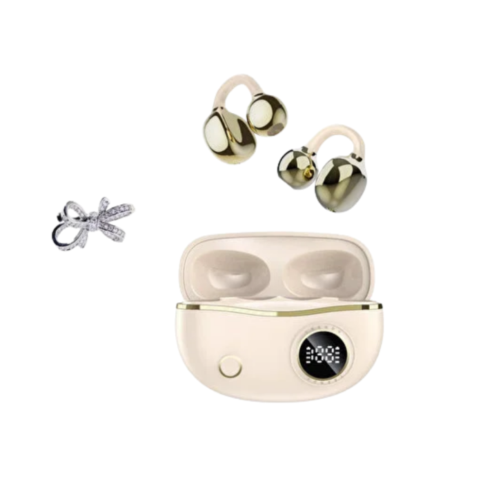 Şık ve Taşınabilir Bluetooth Kulaklık Gün Boyu Kullanım 2 Kurdele Küpe Hediyeli