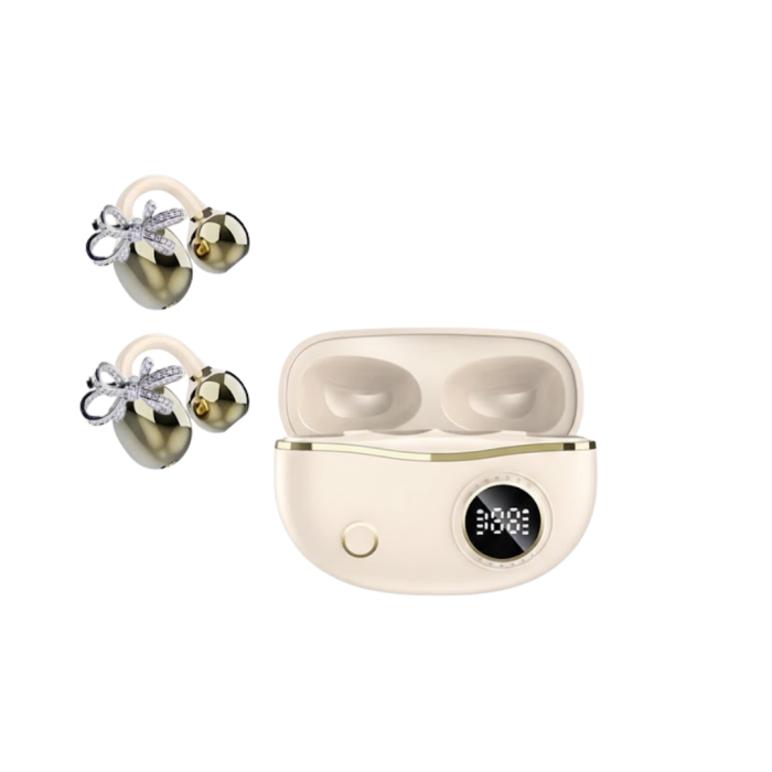 Kablosuz Bluetooth Kulaklık Kulak Klipsli Şık Tasarım 2 Kurdele Küpe Hediyeli