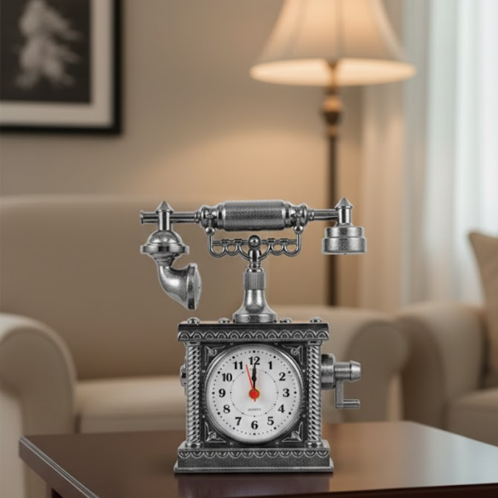 Nostaljik Telefon Tasarımlı Masa Saati Yüksek Sesli Alarm