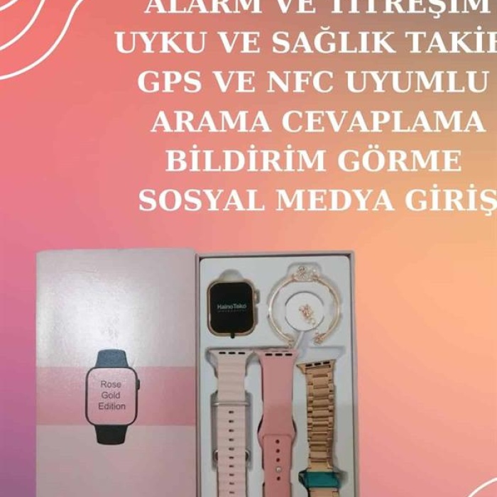 Yeni Nesil Pembe Dokunmatik Ekran Akıllı Saat ve Oyuncu Kulaklığı Kablosuz Bluetooth Kulaklık