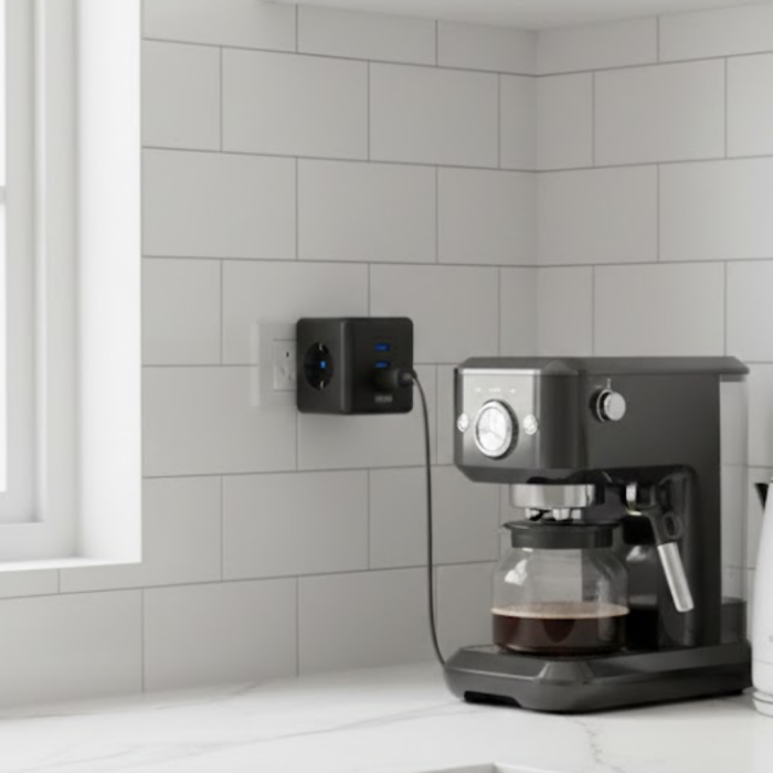 Akım ve Voltaj Korumalı Küp Priz 3 USB Destekli