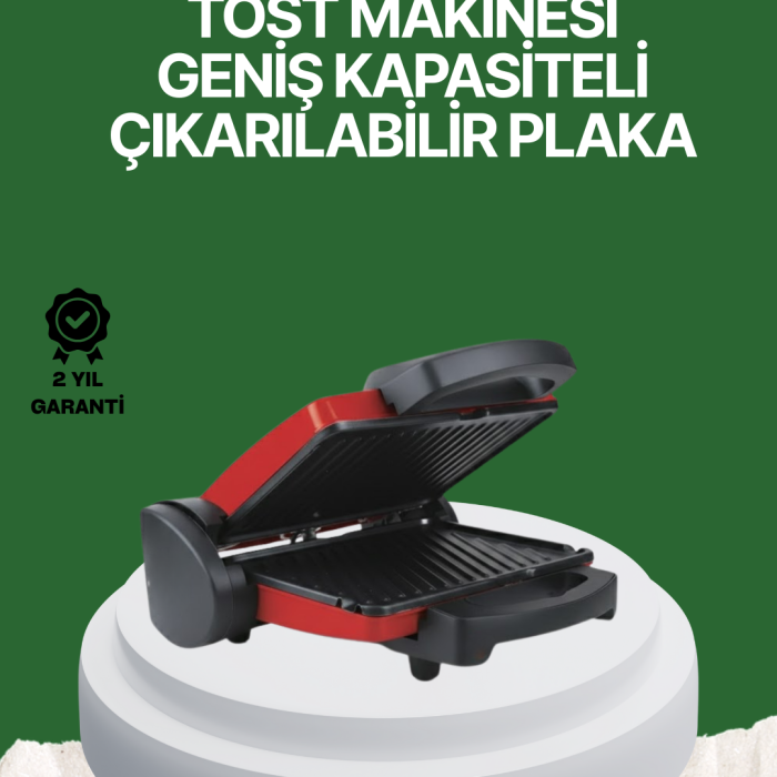 2000 Watt Teflon Tost Makinesi – Geniş Plaka, Ayarlanabilir Isı, Kolay Temizlik