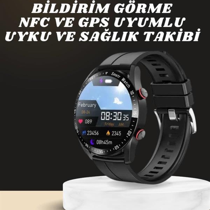 Akıllı Saat Amoled Ekran Metal Ve Deri Kordonlu Uyku ve Sağlık Takibi Titreşimli