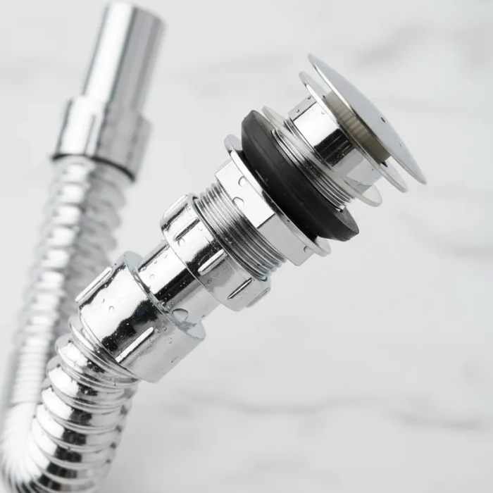 Krom Basmalı Sifon -körüklü Sifon Bas Stoplu Lavabo Mutfak Sifonu-paslanmaz