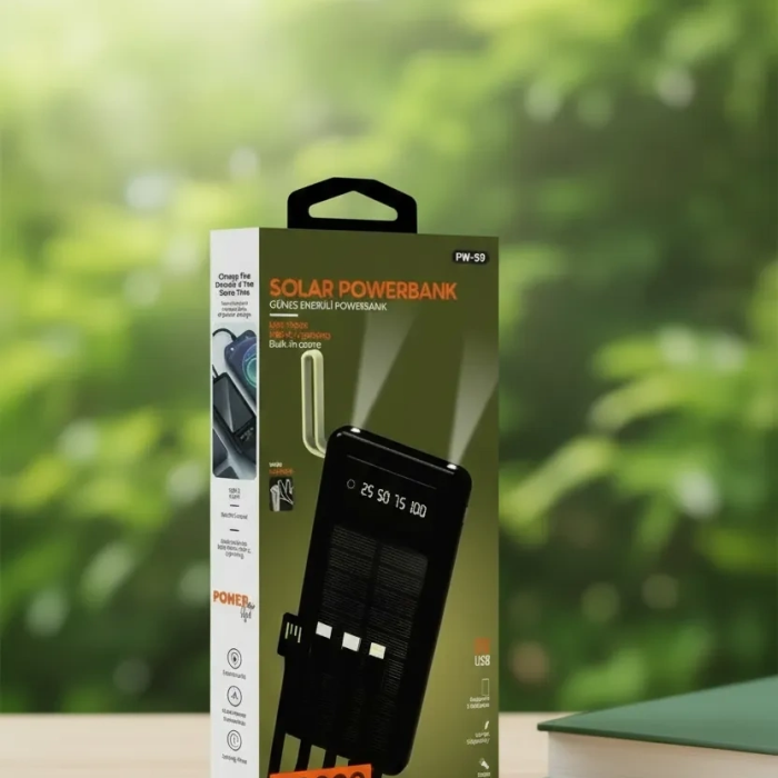 10000mah Güneş Enerjili Taşınabilir Şarj Cihazı - Çift Led Fenerli, Lcd , 2 Usb-c Powerbank