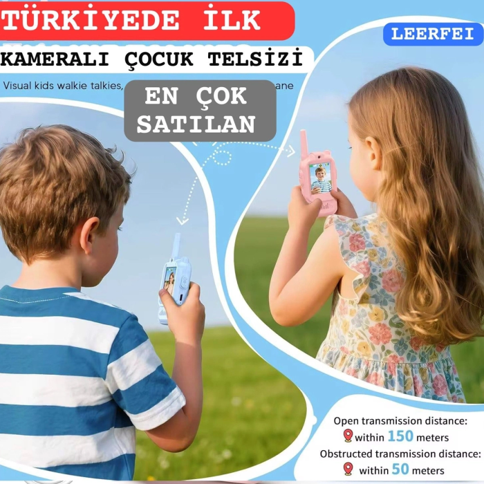 Çocuklar Için Görüntülü Telsiz Konuşma Özellıklı El Telsizi Şarj Edılebılır 50 Mt Menzil Wifi Gerektirmez