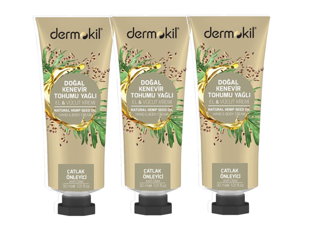 DERMOKİL 3 lü Kenevir Tohumu Yağlı El ve Vücut Kremi (30 ml x 3 adet)
