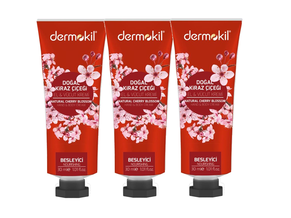 DERMOKİL 3 lü Kiraz Çiçeği El ve Vücut Kremi (30 ml x 3 adet)