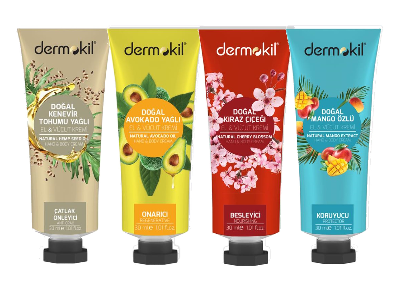 DERMOKİL 4 lü El ve Vücut Kremi Seti (30 ml x 4 adet)