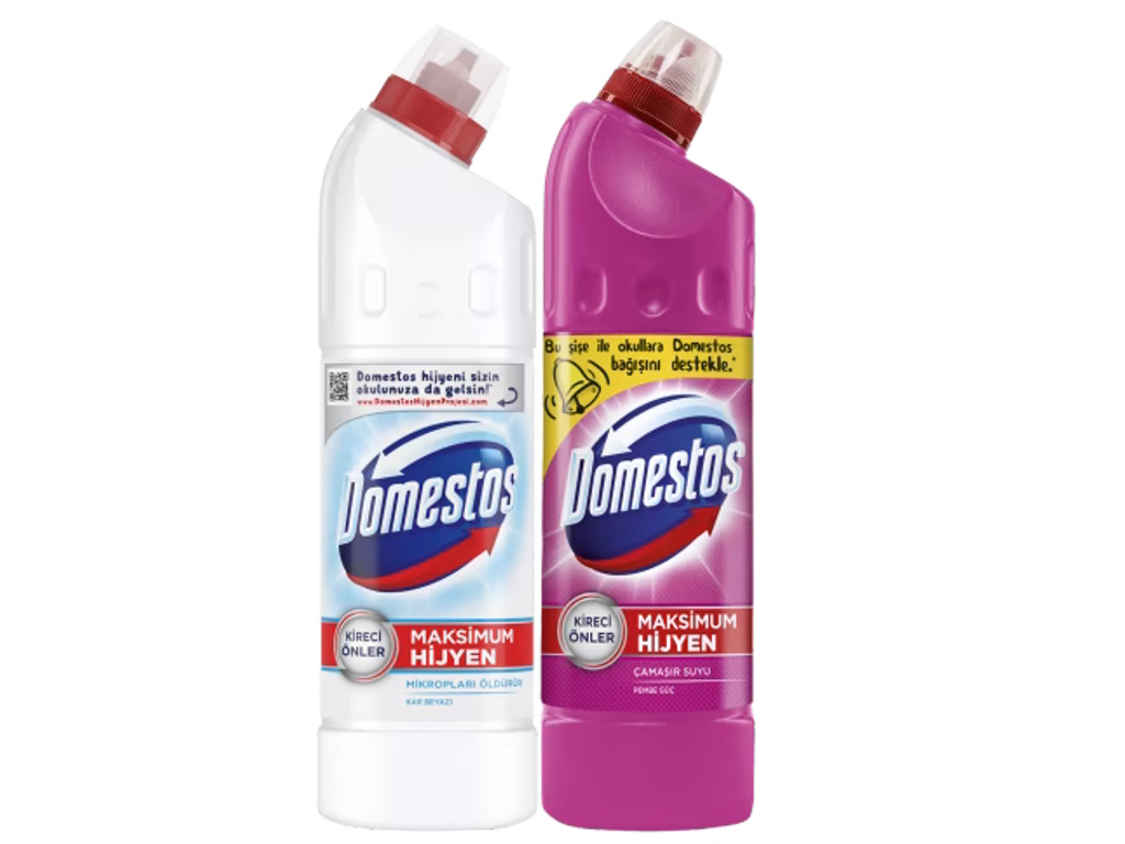 Domestos Çamaşır Suyu 750 ml Pembe Güç + Kar Beyazı (750 ml x 2 adet)
