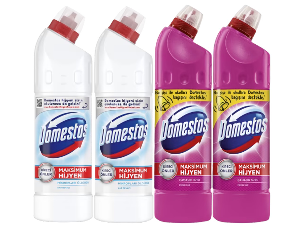 Domestos Çamaşır Suyu 750 ml Pembe Güç + Kar Beyazı (750 ml x 4 adet)