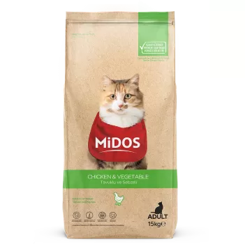 MİDOS Tavuklu ve Sebzeli (Tüy Yum. Önl.) Yetişkin Kedi 15 kg