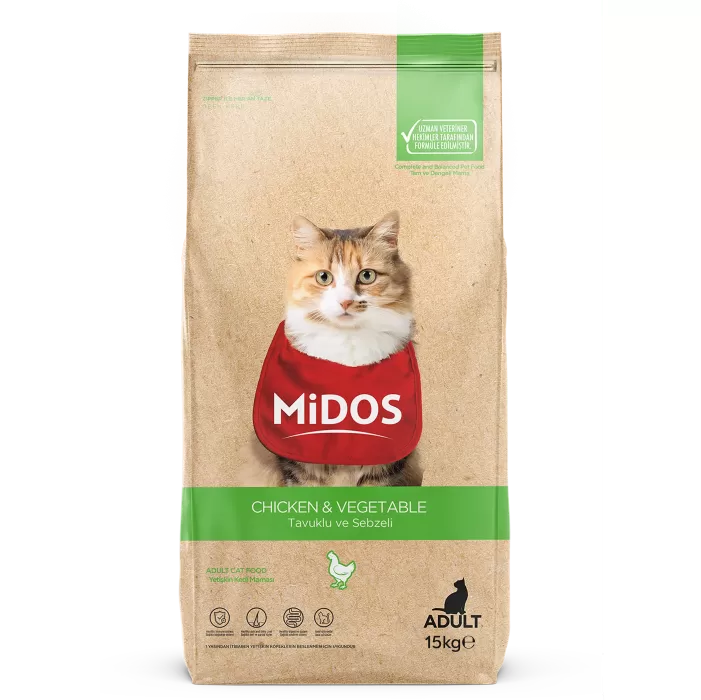 MİDOS Tavuklu ve Sebzeli (Tüy Yum. Önl.) Yetişkin Kedi 15 kg