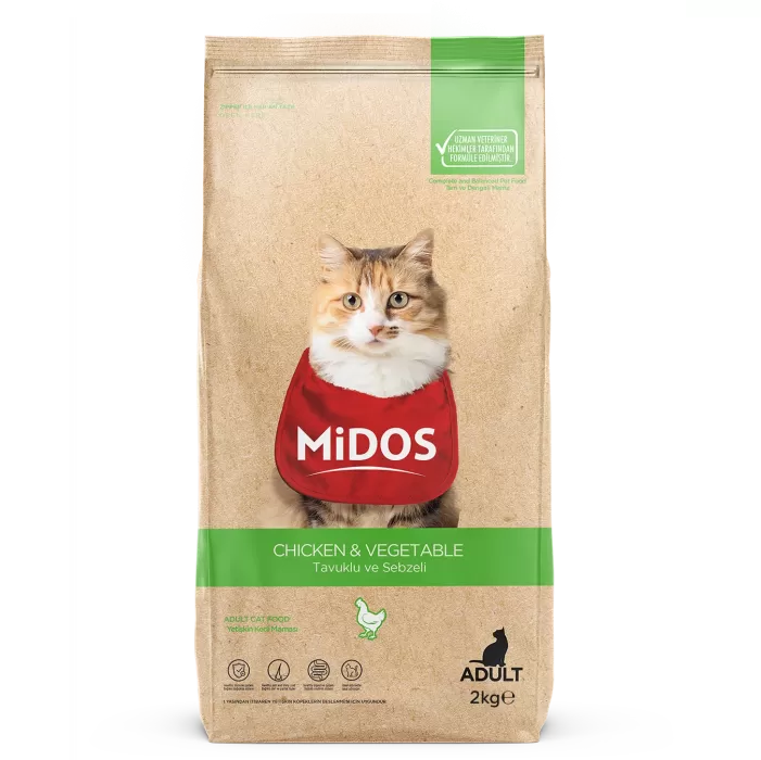 MİDOS Tavuklu ve Sebzeli (Tüy Yum. Önl.) Yetişkin Kedi 2 kg