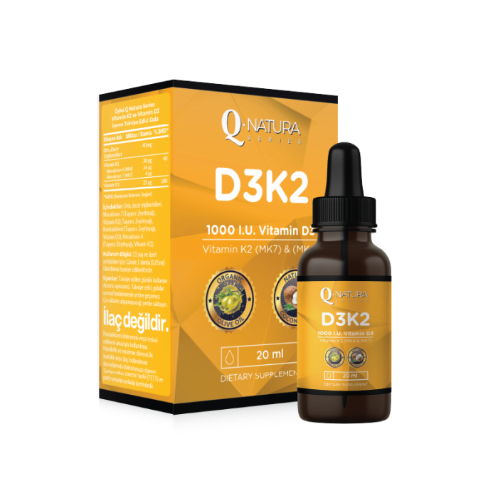 D3K2 (MK-4, MK-7) 20 ml damla (Organik Zeytinyağı ve Mct oil)