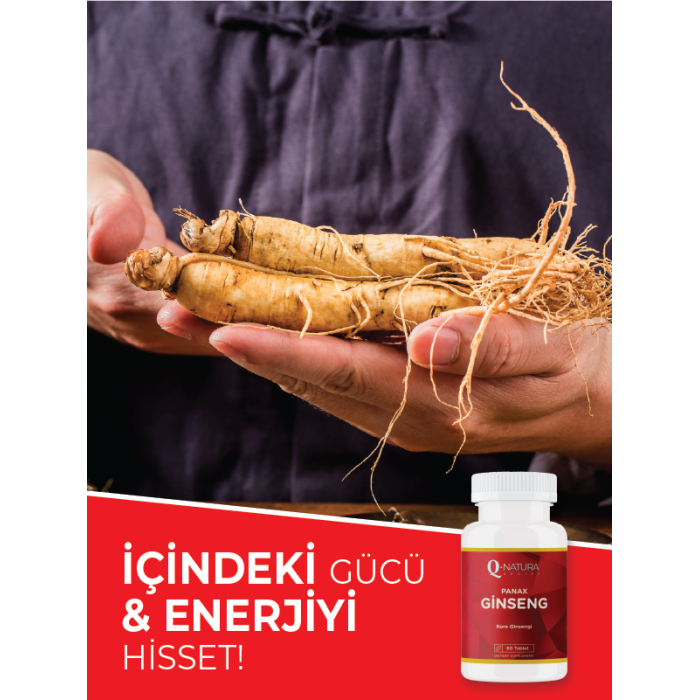 Kırmızı Kore Panax Ginsengi 60 Tablet (VitC,B12,Demir Dikeni,L-Arjinin,Sibirya ginsengi,Lepidyum,zerdeçal,Koenzim Q10,Fol,ik asit)