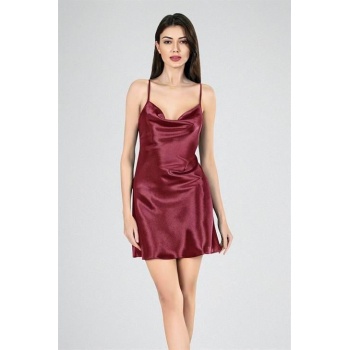 Kısa Gecelik Degaje Bordo 7740