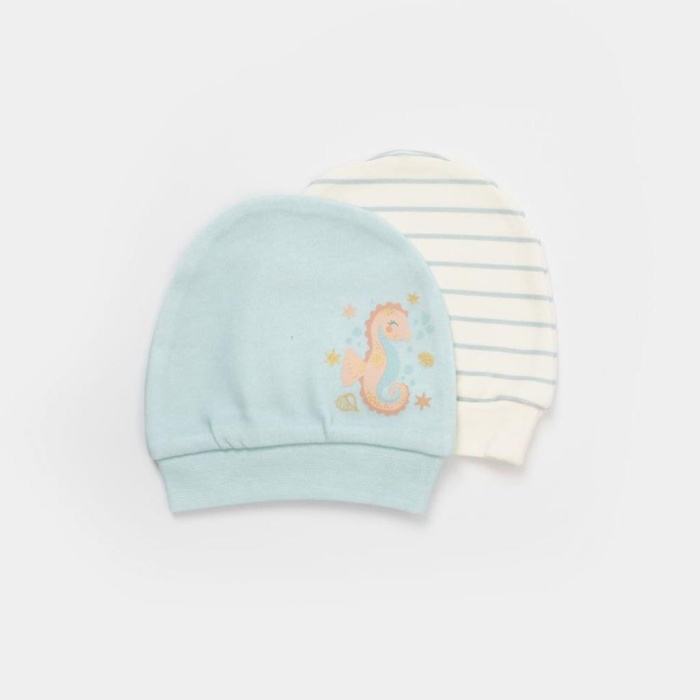 HediyeCantam     Save The Seahorse 2Li Bebek Şapka 72231 Bej-Mint