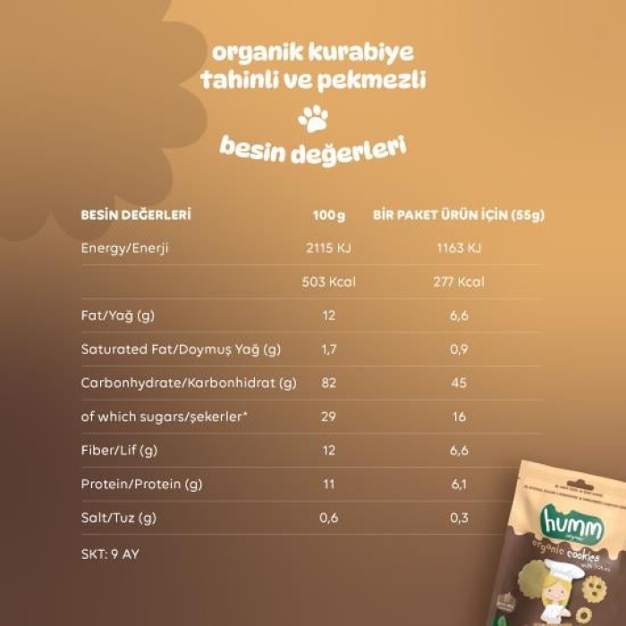 HediyeCantam Humm Organik Tahinli ve Pekmezli Vegan Kurabiye 55 Gr
