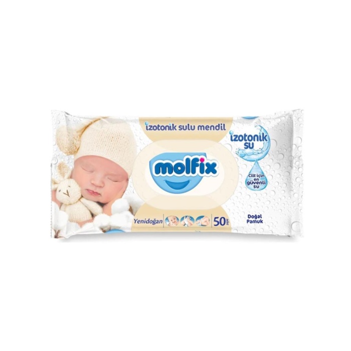 HediyeCantam Molfix Yenidoğan İzotonik Sulu Doğal Pamuk Islak Havlu Mendil 3Lü 150 Yaprak