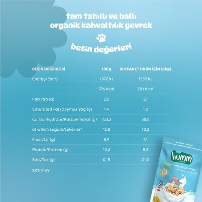 HediyeCantam Humm Organik Tam Tahıllı ve Ballı Kahvaltılık Gevrek 80 Gr