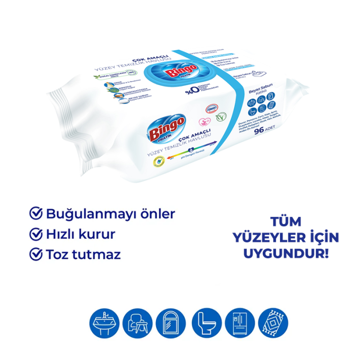 HediyeCantam Bingo Yüzey Temizlik Havlusu 96 Adet Beyaz Sabun
