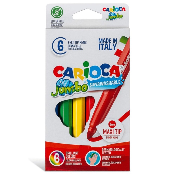 HediyeCantam Carioca Jumbo Süper Yıkanabilir Keçeli Boya Kalemi 6Lı