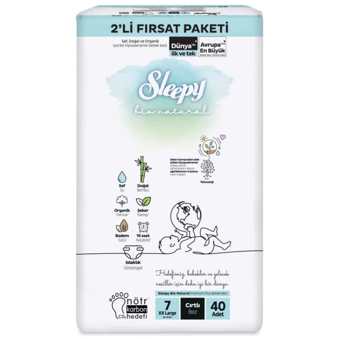 HediyeCantam Sleepy Bio Natural Bebek Bezi 2Li Fırsat Paketi 7 Beden 40 Adet