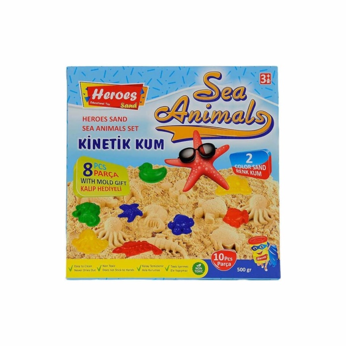 HediyeCantam KUM-040 500gr Heroes Kinetik Kum Deniz Hayvanlı Kalıplı Set - Eren Oyuncak