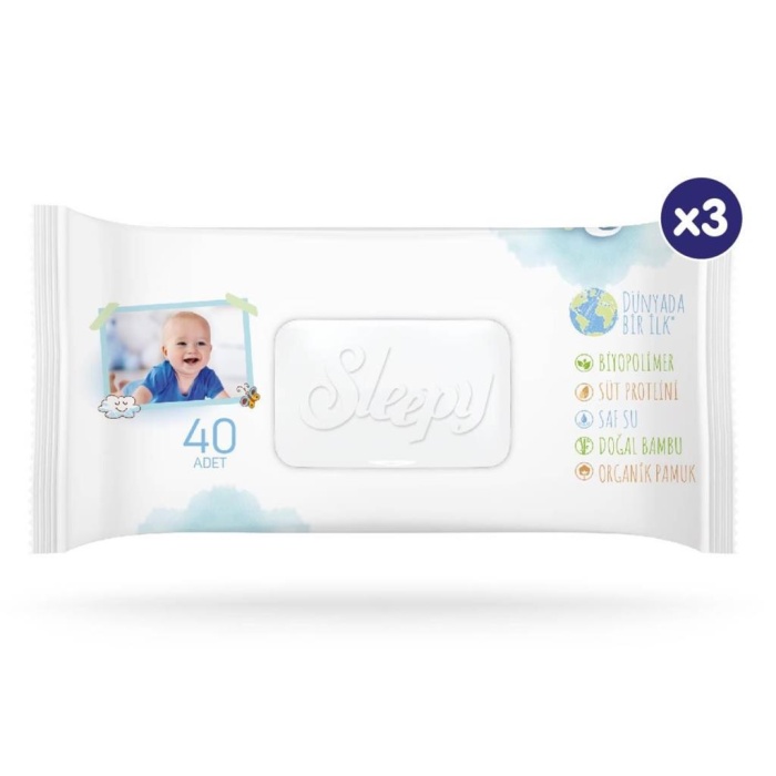 HediyeCantam Sleepy Bio Natural Islak Havlu Mendil 3x40 120 Yaprak