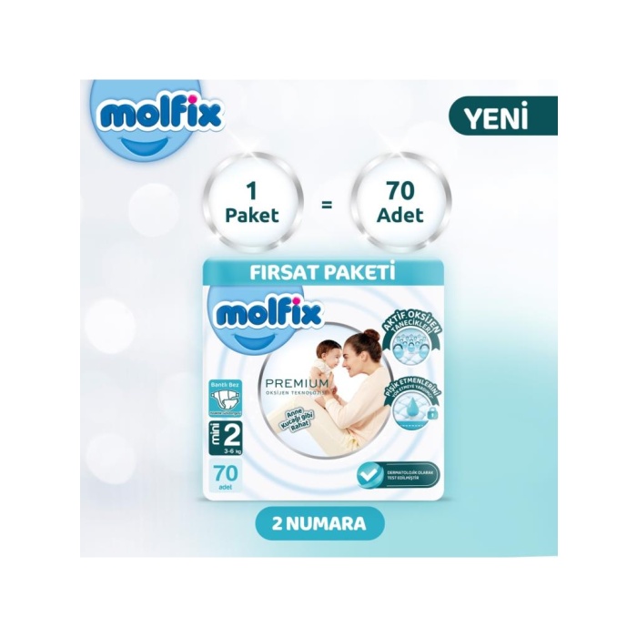 HediyeCantam Molfix Premium Bebek Bezi Fırsat Paketi 2 Beden 3-6 Kg 70 Adet
