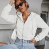 Kadın Kırık Beyaz Fitted Crop Kapşonlu Zip Fermuarlı Polar Hırka Sweatshirt