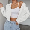 Kadın Kırık Beyaz Fitted Crop Kapşonlu Zip Fermuarlı Polar Hırka Sweatshirt