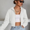 Kadın Kırık Beyaz Fitted Crop Kapşonlu Zip Fermuarlı Polar Hırka Sweatshirt