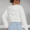 Kadın Kırık Beyaz Fitted Crop Kapşonlu Zip Fermuarlı Polar Hırka Sweatshirt