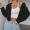 Kadın Siyah Fitted Crop Kapşonlu Zip Fermuarlı Polar Hırka Sweatshirt