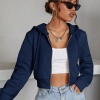 Kadın Lacivert Fitted Crop Kapşonlu Zip Fermuarlı Polar Hırka Sweatshirt