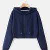 Kadın Lacivert Fitted Crop Kapşonlu Zip Fermuarlı Polar Hırka Sweatshirt