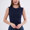 Kadın Lacivert Fitlilli Likralı Pamuklu Bisiklet Yaka Kolsuz Tshirt Atlet