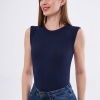 Kadın Lacivert Fitlilli Likralı Pamuklu Bisiklet Yaka Kolsuz Tshirt Atlet