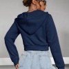 Kadın Lacivert Fitted Crop Kapşonlu Zip Fermuarlı Polar Hırka Sweatshirt