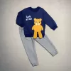Ayıcık Sallanan Ayak Desenli Likra Penye Kumaş Sweat Pantolonlu Kız Erkek 2li Çocuk Takımı Lacivert